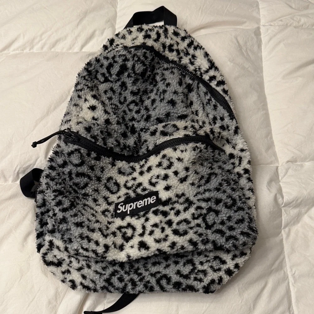 Supreme Black and White Leopard Fleece Backpack